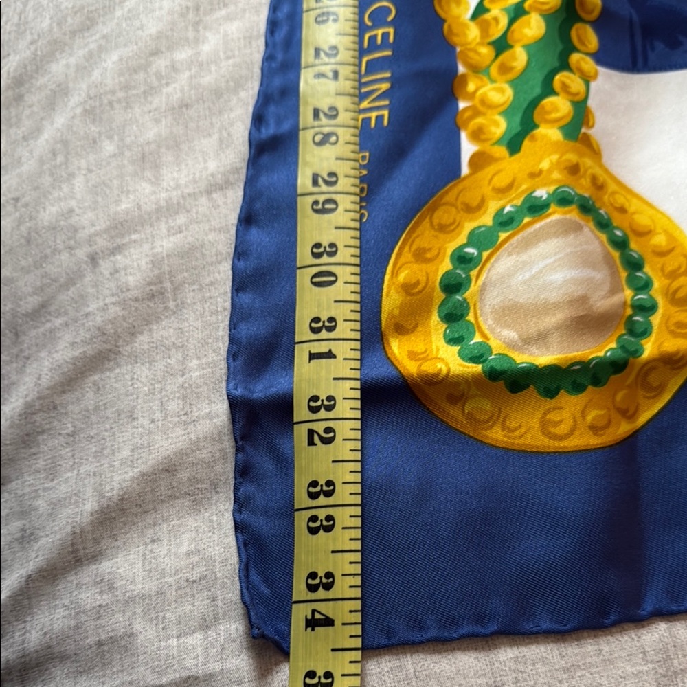 ***New Celine Paris Silk Scarf with Blue and Green with Gold Accents*** - Picture 7 of 7